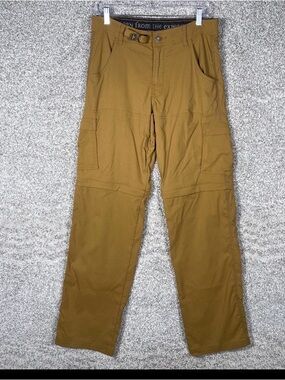 Prana Convertible Pants Mens 30x34 Brown Relaxed Fit Cargo Outdoor Hiking Zip